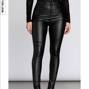 High-Rise Coated Skinny Pants